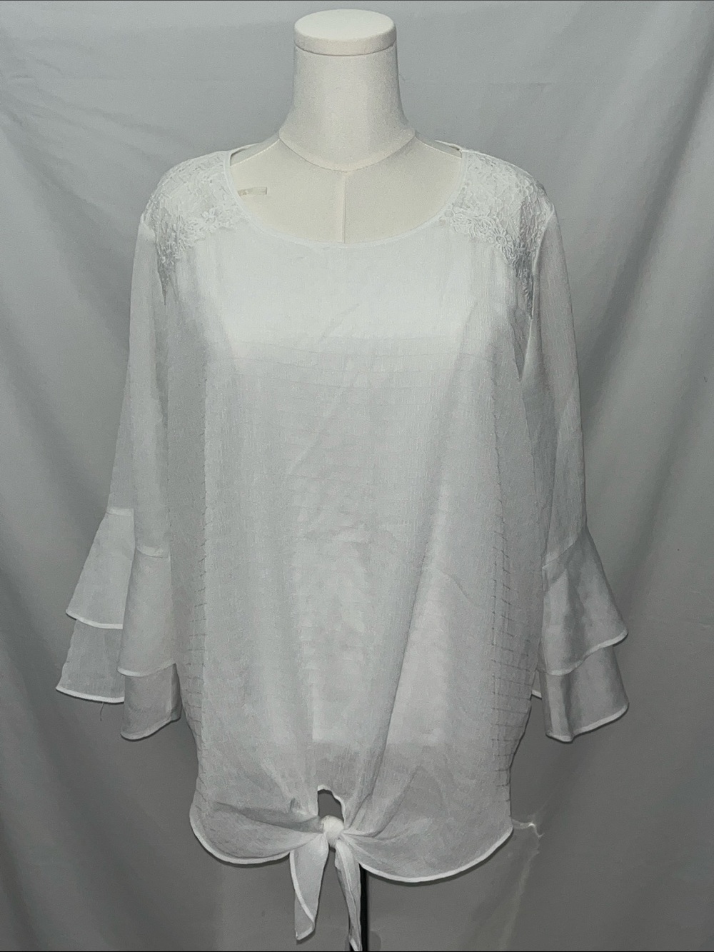 Alyx White Tie-Front Ruffle Sleeve Tunic Top